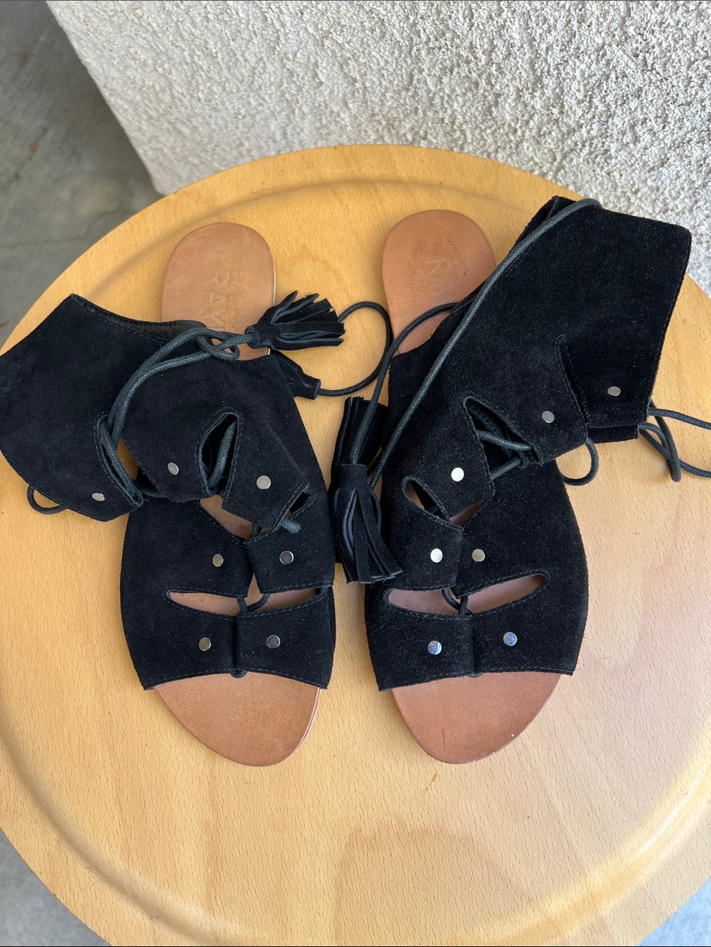 RAYE Black Suede Lace-Up Gladiator Sandals with Tassels. Gently used.